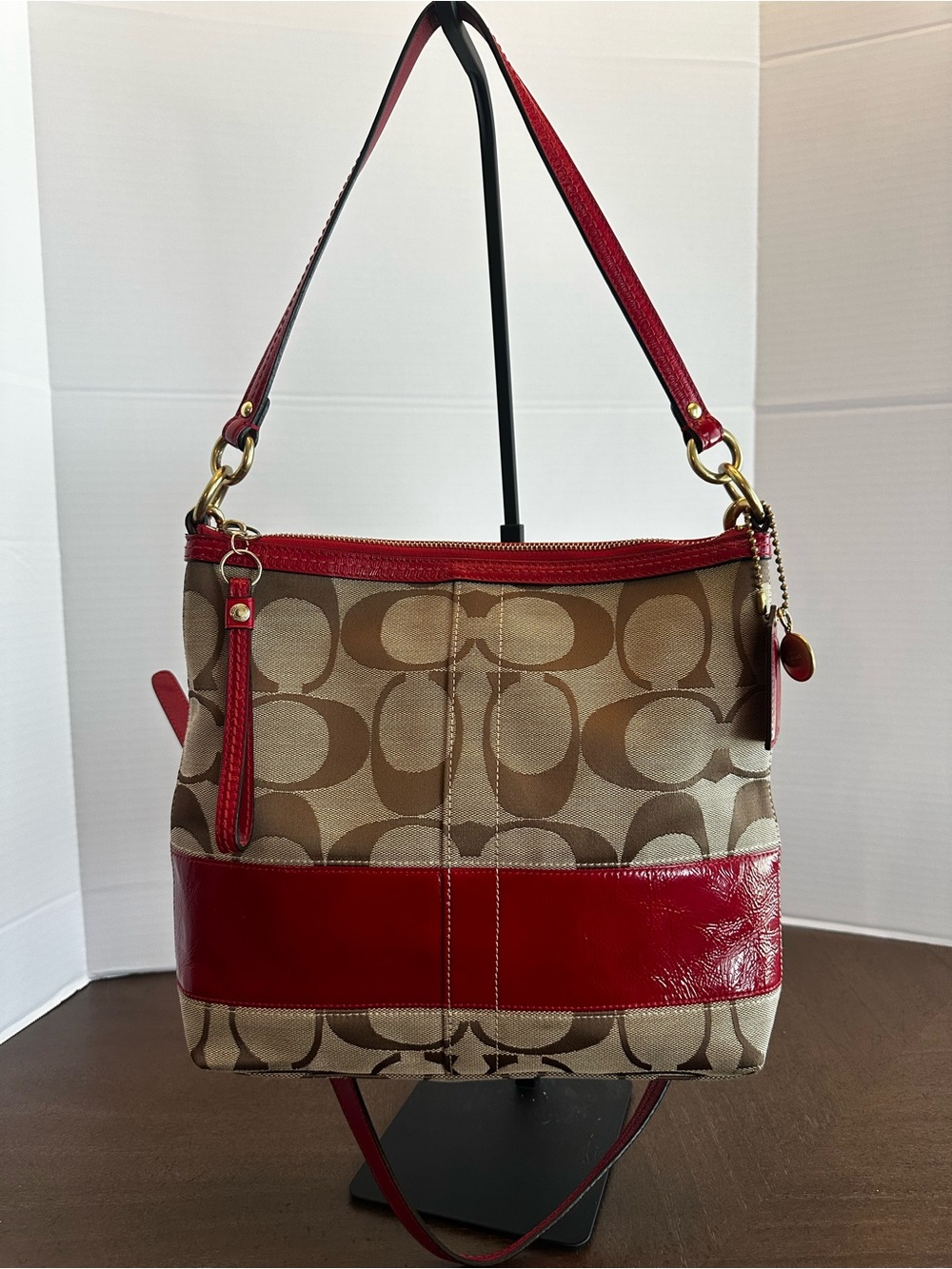 Coach Signature Stripe Hobo Bag *zipper pull fell off but will come w/it